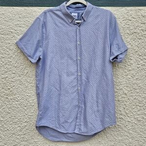 Zara Slim Fit short sleeve button down shirt blue-gray with polka dots XL